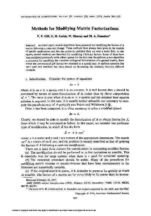 (PDF) Methods for modifying matrix factorizations