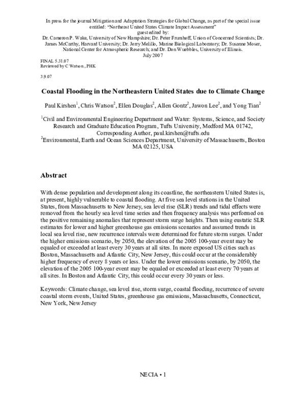 (PDF) Coastal flooding in the Northeastern United States due to climate ...