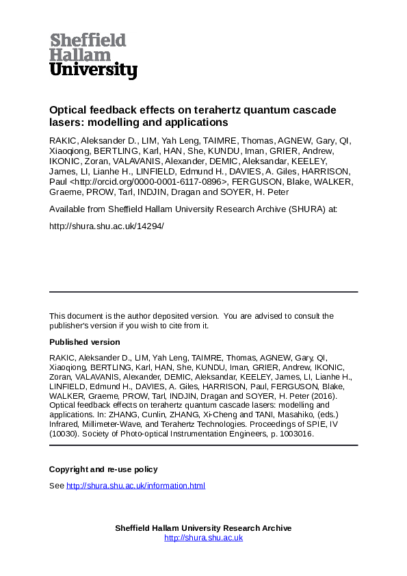 (PDF) Optical feedback effects on terahertz quantum cascade lasers ...