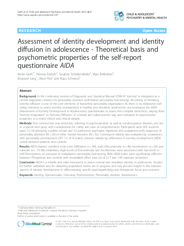 (PDF) Assessment of identity development and identity diffusion in ...