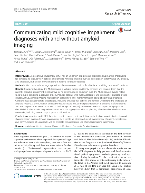 (PDF) Communicating mild cognitive impairment diagnoses with and ...