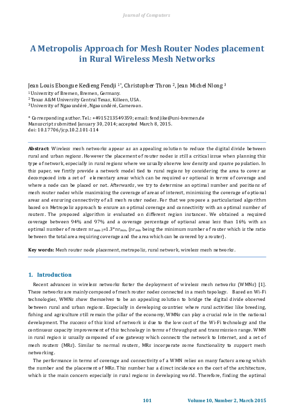 (PDF) A Metropolis Approach for Mesh Router Nodes placement in Rural ...