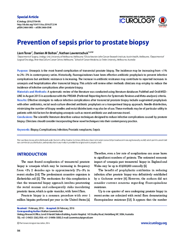 (PDF) Prevention of sepsis prior to prostate biopsy