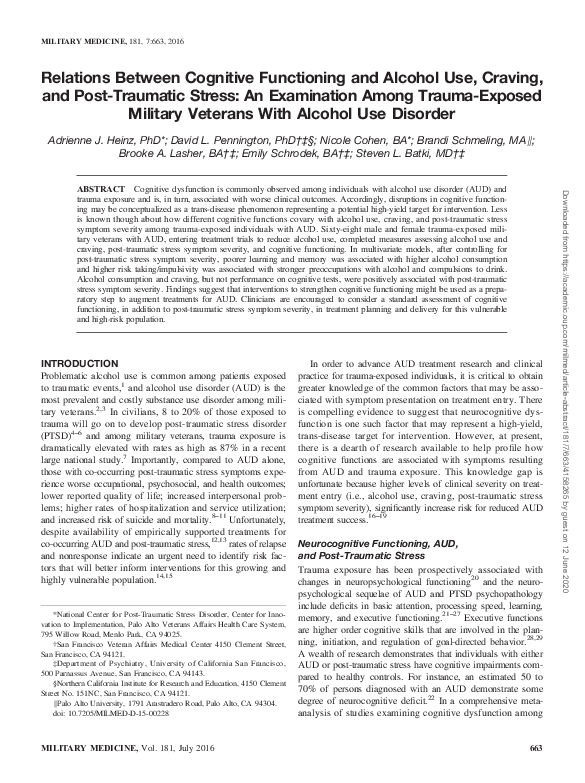 (PDF) Relations Between Cognitive Functioning and Alcohol Use, Craving ...