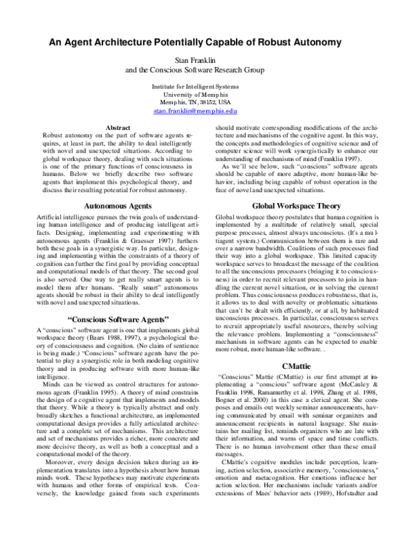 (PDF) An Agent Architecture Potentially Capable of Robust Autonomy