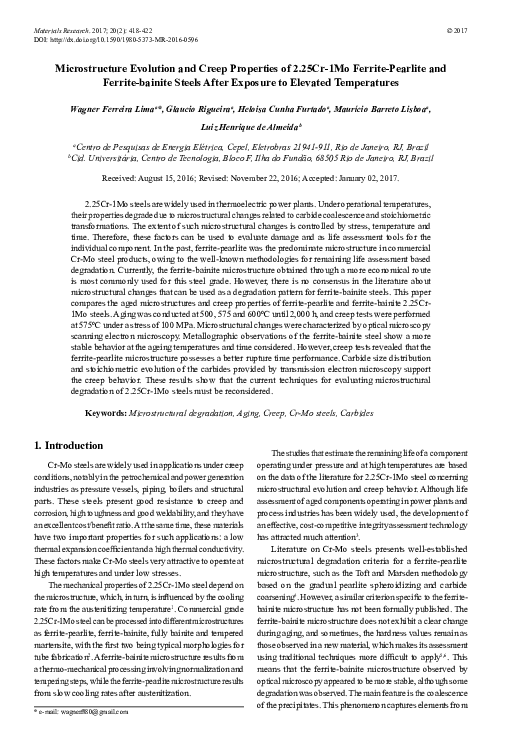 (PDF) Microstructure Evolution and Creep Properties of 2.25Cr-1Mo ...