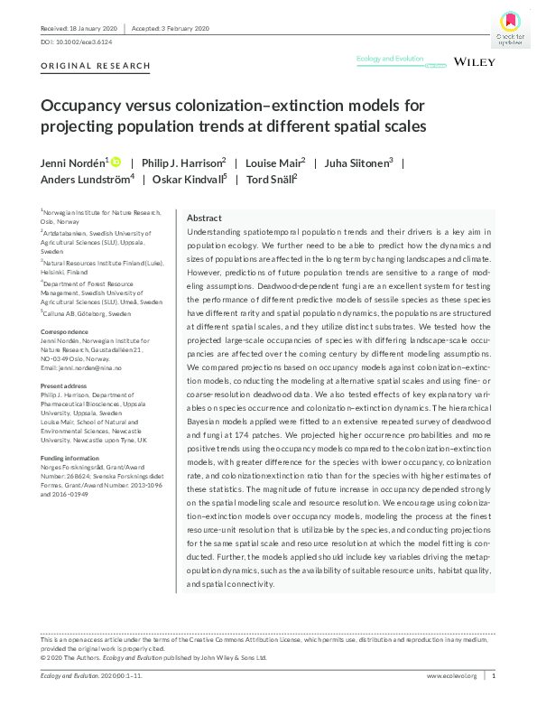 (PDF) Occupancy versus colonization–extinction models for projecting ...