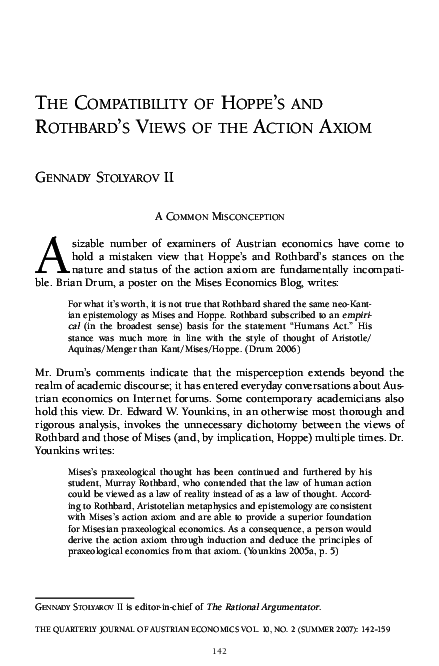 (PDF) The Compatibility of Hoppe’s and Rothbard’s Views of the Action Axiom