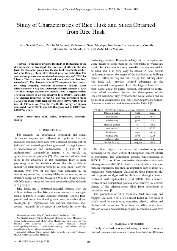 (PDF) Study of Characteristics of Rice Husk and Silica Obtained from ...