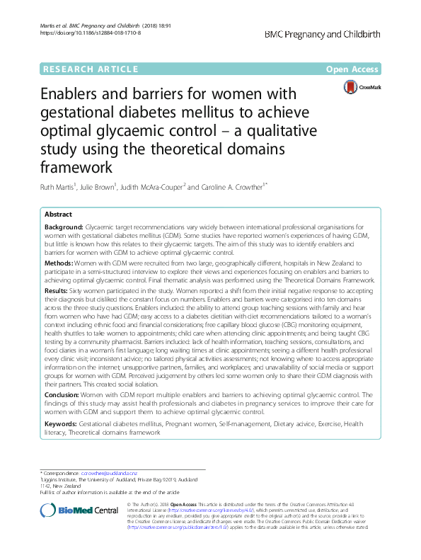 (PDF) Enablers and barriers for women with gestational diabetes ...