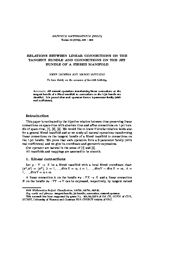 (PDF) Relations between linear connections on the tangent bundle and ...