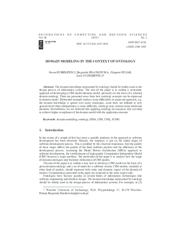 (PDF) Domain Modeling in the Context of Ontology