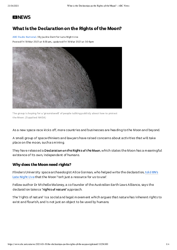 (PDF) What is the Declaration on the Rights of the Moon?