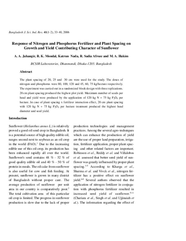 (PDF) Response of Nitrogen and Phosphorus Fertilizer and Plant Spacing ...