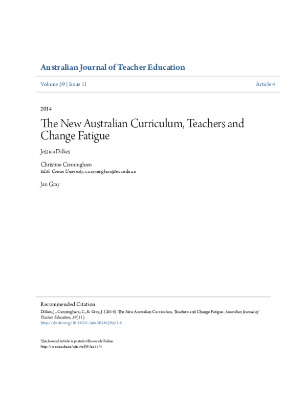 (PDF) The New Australian Curriculum, Teachers and Change Fatigue