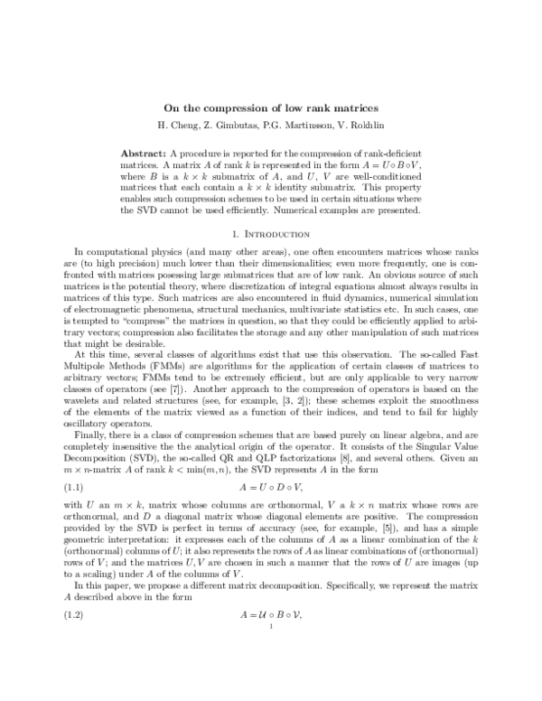 (PDF) On the Compression of Low Rank Matrices