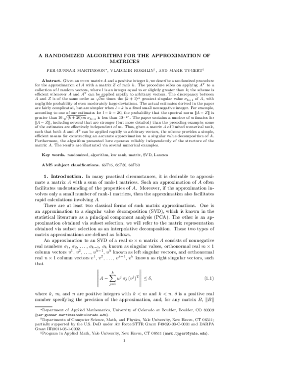 (PDF) A Randomized Algorithm for the Approximation of Matrices