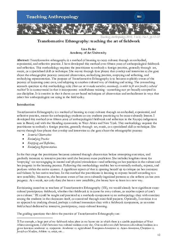 (PDF) Transformative Ethnography: teaching the art of fieldwork