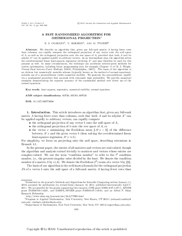 (PDF) A Fast Randomized Algorithm for Orthogonal Projection