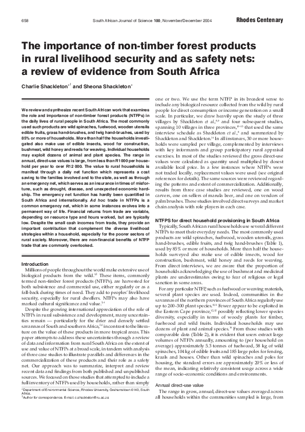 (PDF) The importance of non-timber forest products in rural livelihood ...