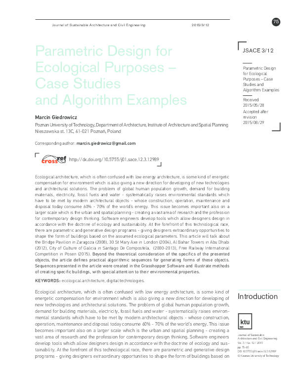 (PDF) Parametric Design for Ecological Purposes – Case Studies and ...