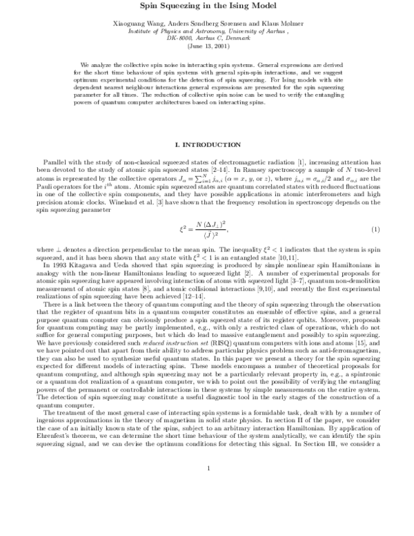 (PDF) Spin squeezing in the Ising model