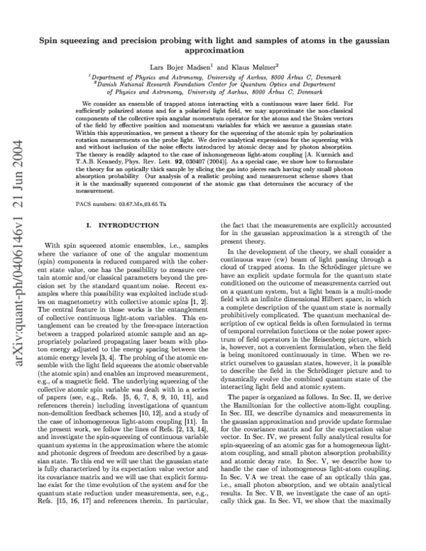 (PDF) Spin squeezing and precision probing with light and samples of ...
