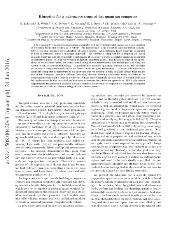 (PDF) Blueprint for a microwave trapped ion quantum computer