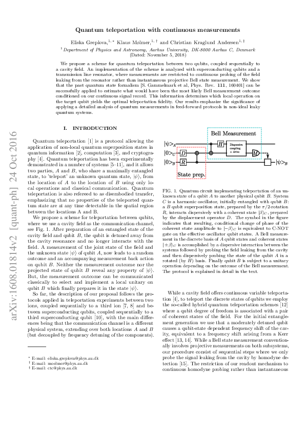 (PDF) Quantum teleportation with continuous measurements