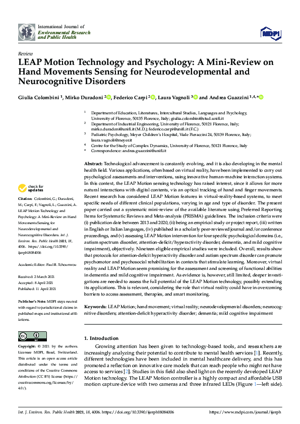 (PDF) LEAP Motion Technology and Psychology: A Mini-Review on Hand ...