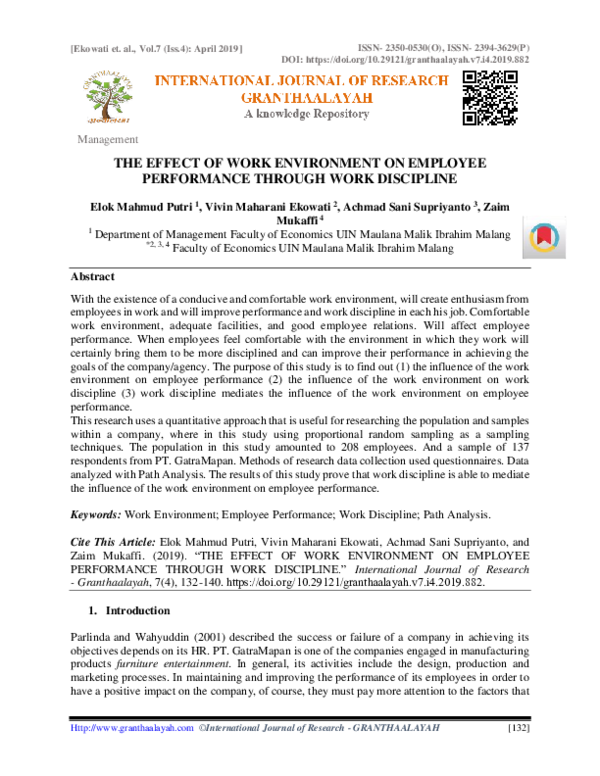 (PDF) The Effect of Work Environment on Employee Performance Through ...