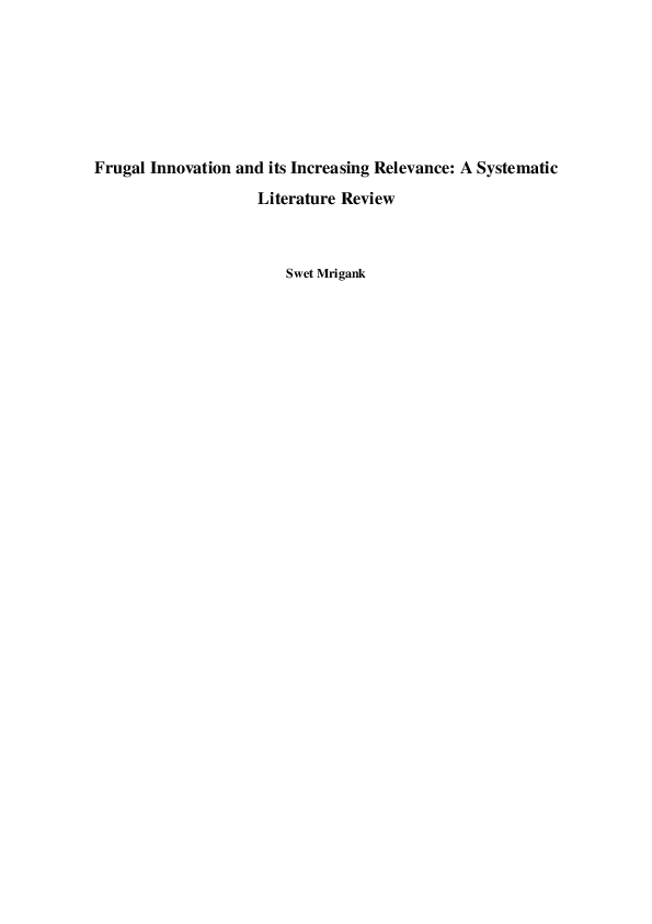 (PDF) Frugal Innovation and its Increasing Relevance: A Systematic ...