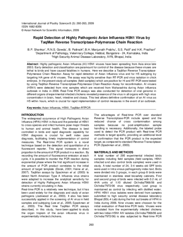 (PDF) Rapid Detection of Highly Pathogenic Avian Influenza H5N1 Virus ...