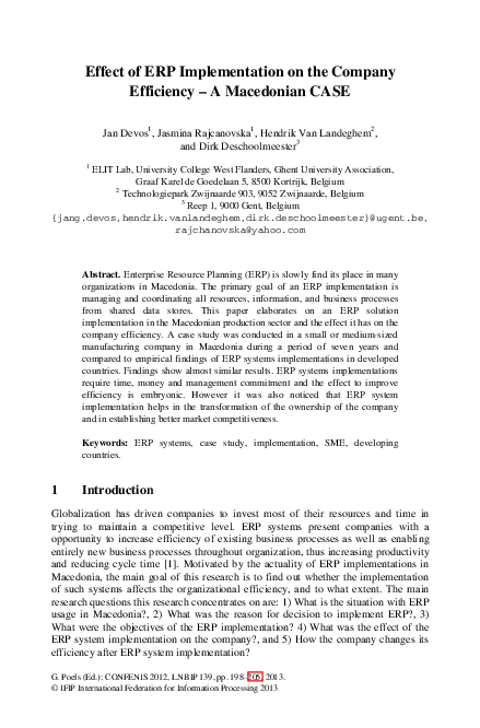 (PDF) Effect of ERP Implementation on the Company Efficiency – A ...