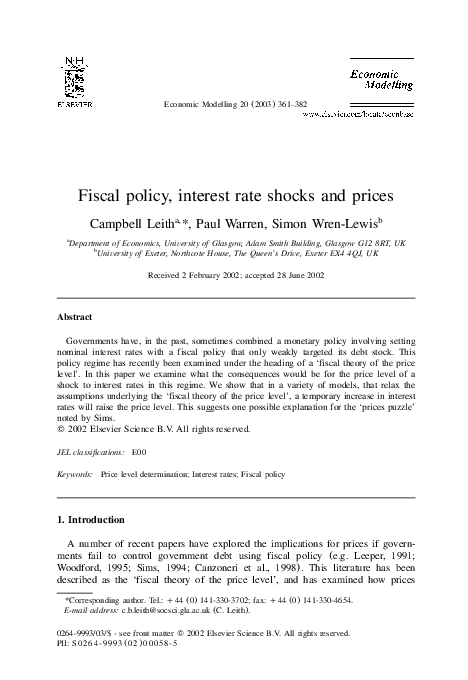 (PDF) Fiscal policy, interest rate shocks and prices