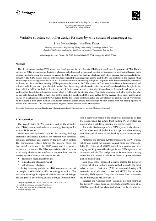 (PDF) Variable structure controller design for steer-by-wire system of ...