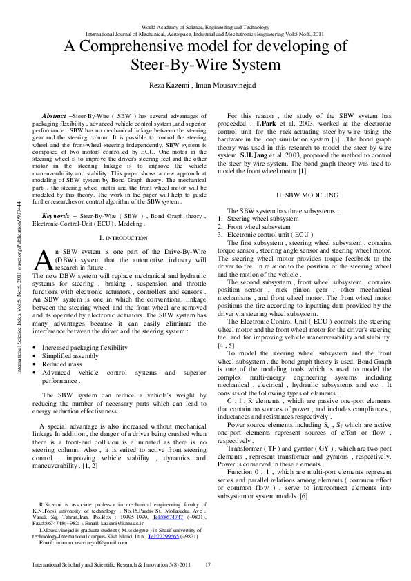 (PDF) A Comprehensive model for developing of Steer-By-Wire System