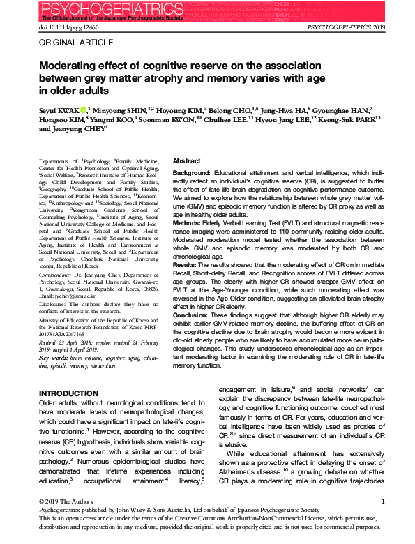 (PDF) Moderating effect of cognitive reserve on the association between ...