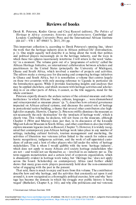 (PDF) Derek R. Peterson , Kodzo Gavua and Ciraj Rassool (editors), The ...