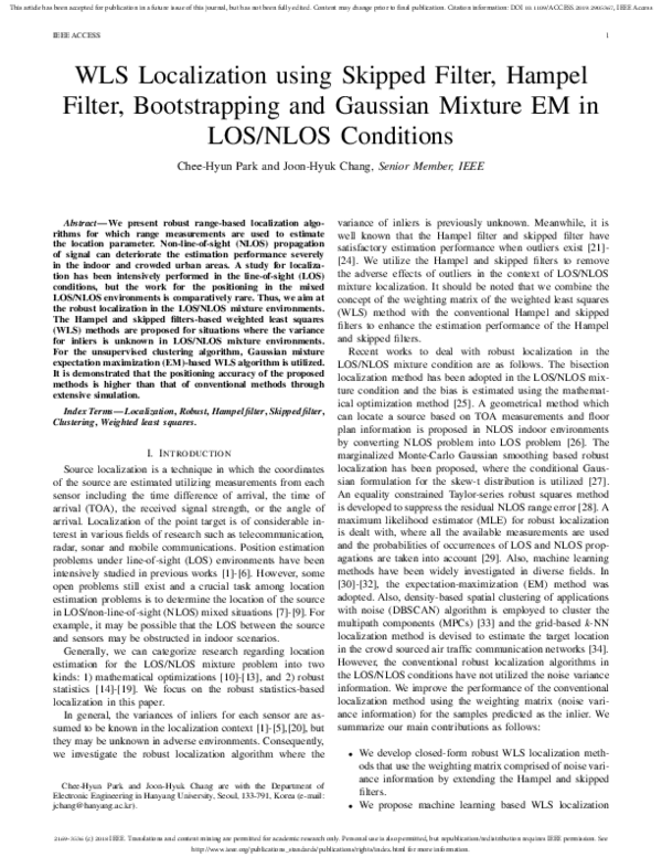 (PDF) WLS Localization using Skipped Filter, Hampel Filter ...