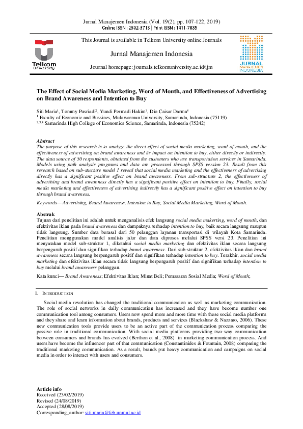 (PDF) The Effect of Social Media Marketing, Word of Mouth, and ...