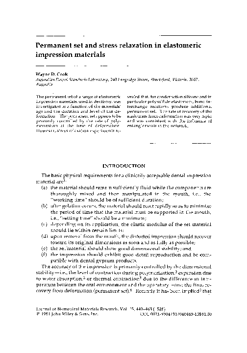 (PDF) Permanent set and stress relaxation in elastomeric impression ...