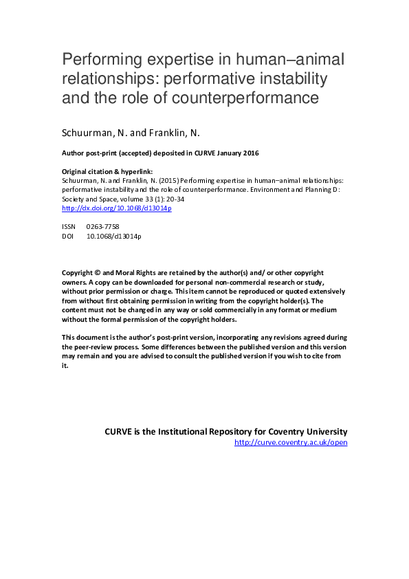 (PDF) Performing expertise in human–animal relationships: performative ...