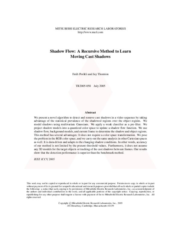 (PDF) Shadow flow: a recursive method to learn moving cast shadows