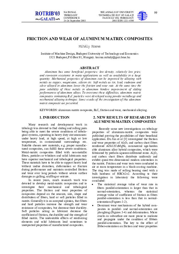 (PDF) Friction and Wear of Aluminum Matrix Composites