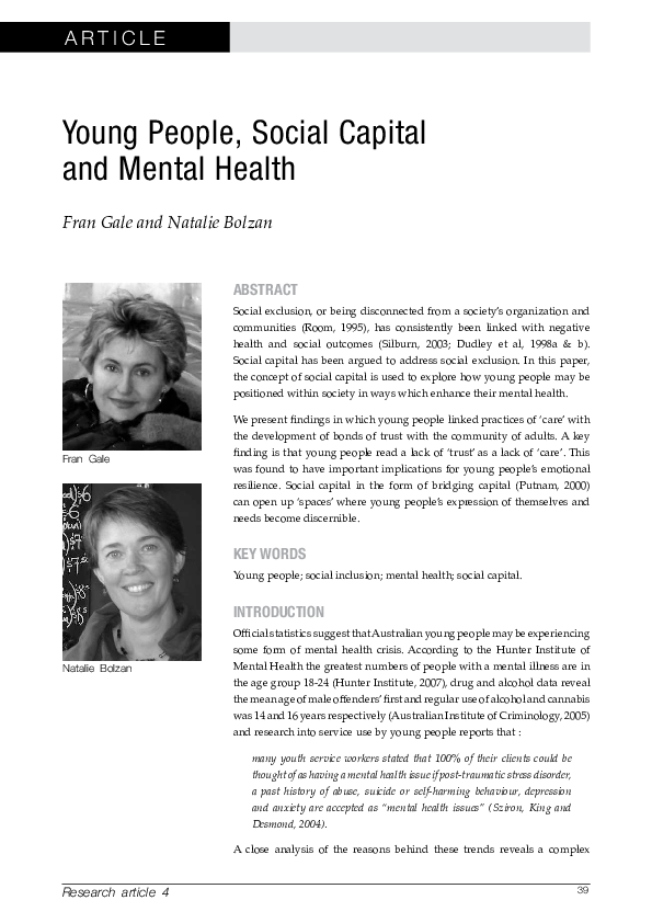 (PDF) Young People, Social Capital and Mental Health