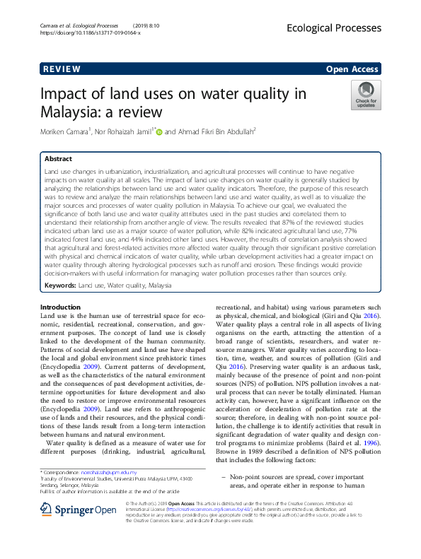 (PDF) Impact of land uses on water quality in Malaysia: a review