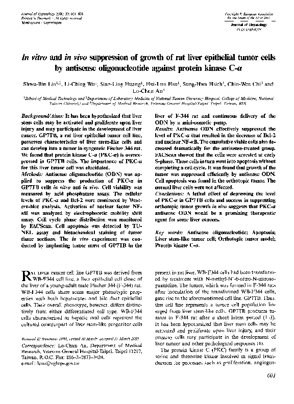 (PDF) In vitro and in vivo suppression of growth of rat liver ...