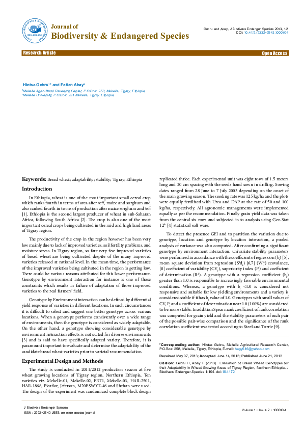 (PDF) Evaluation of Bread Wheat Genotypes for their Adaptability in ...