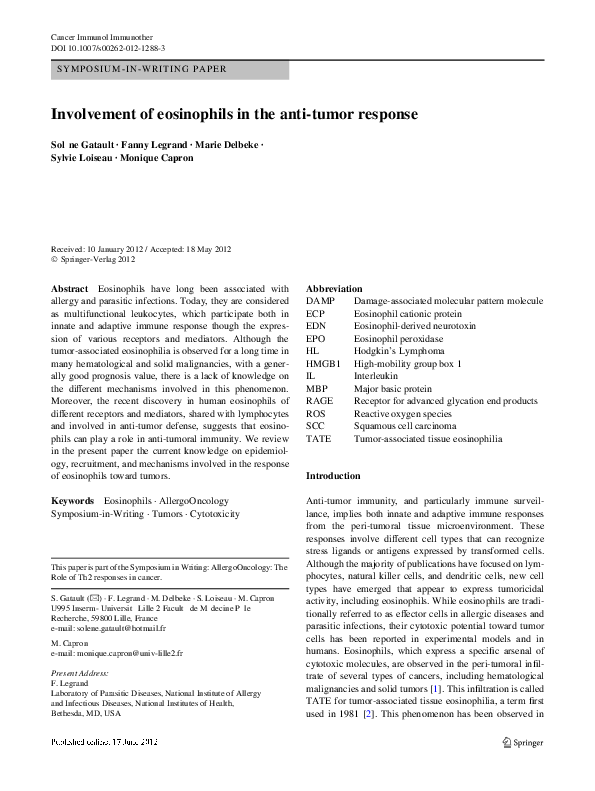 (PDF) Involvement of eosinophils in the anti-tumor response